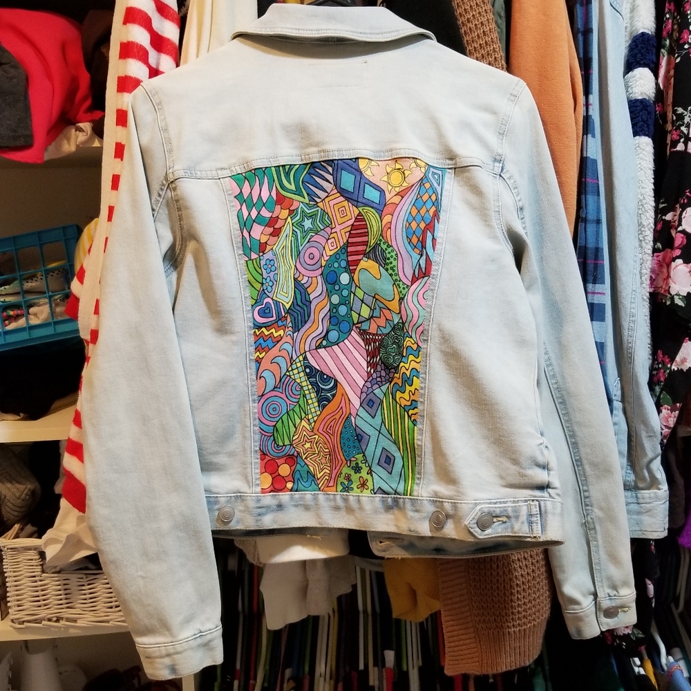 SALE! 2× HP🌈 Handpainted Denim Jacket Abstract